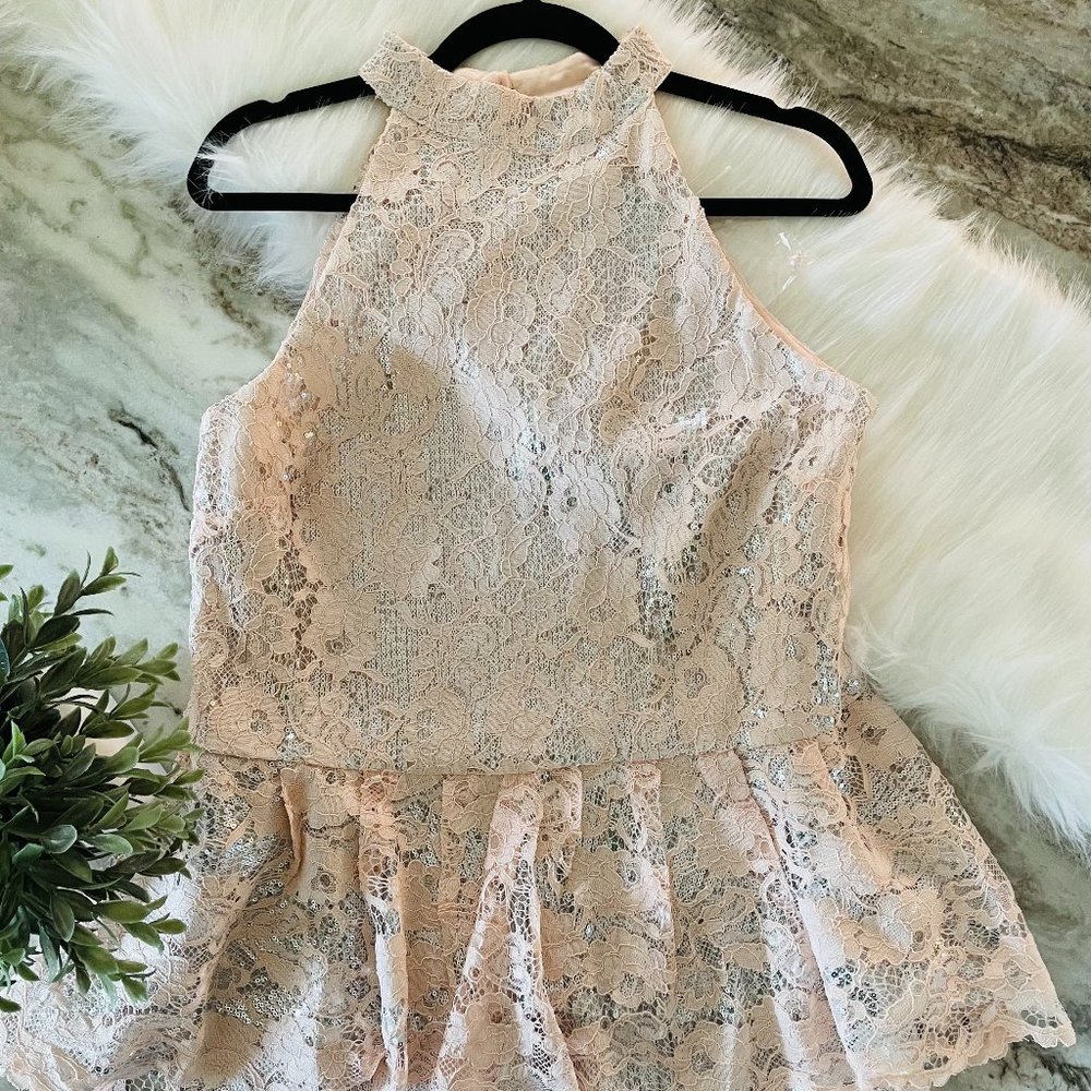 Venus High Neck Lace Sequin Top